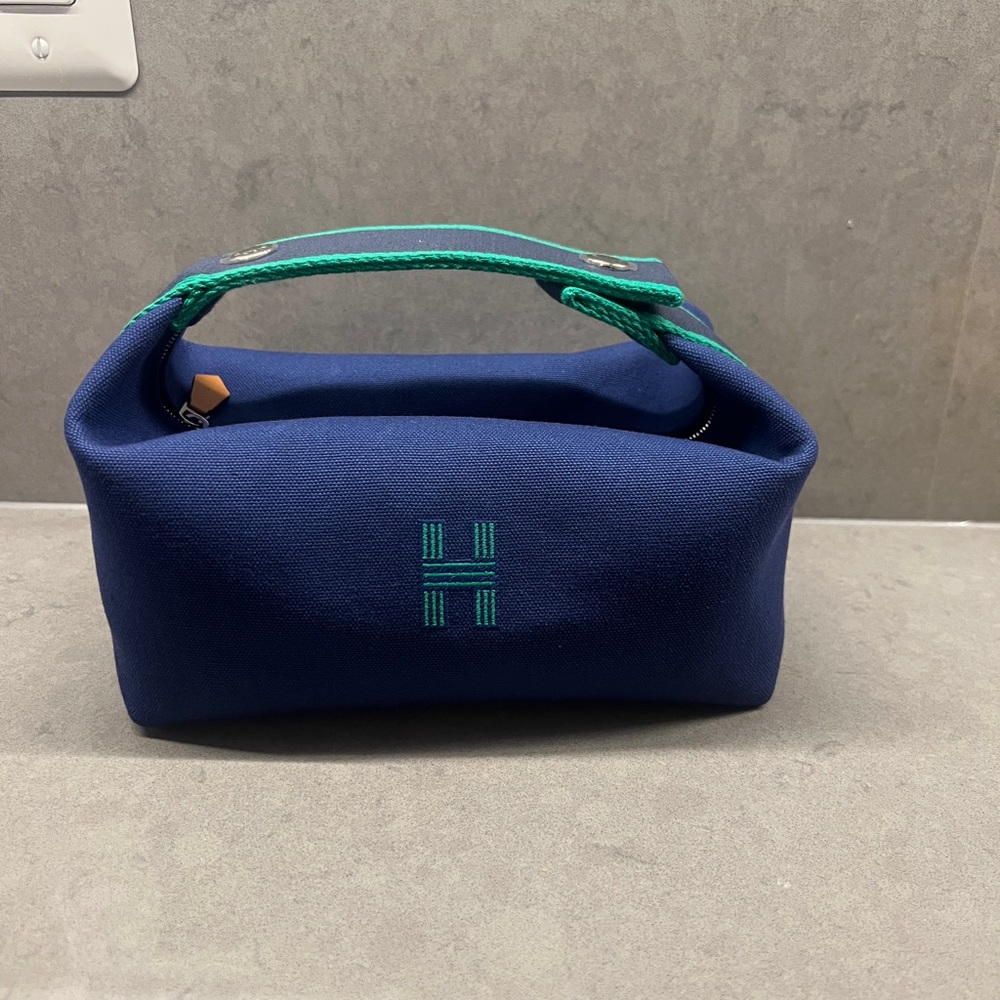 Hermes Blue Green Cosmetic Bag Travel toiletries bride-a-Brac case, small NEW